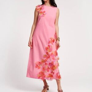 Frances Valentine Origami Dress With Organza Flowers Sz M